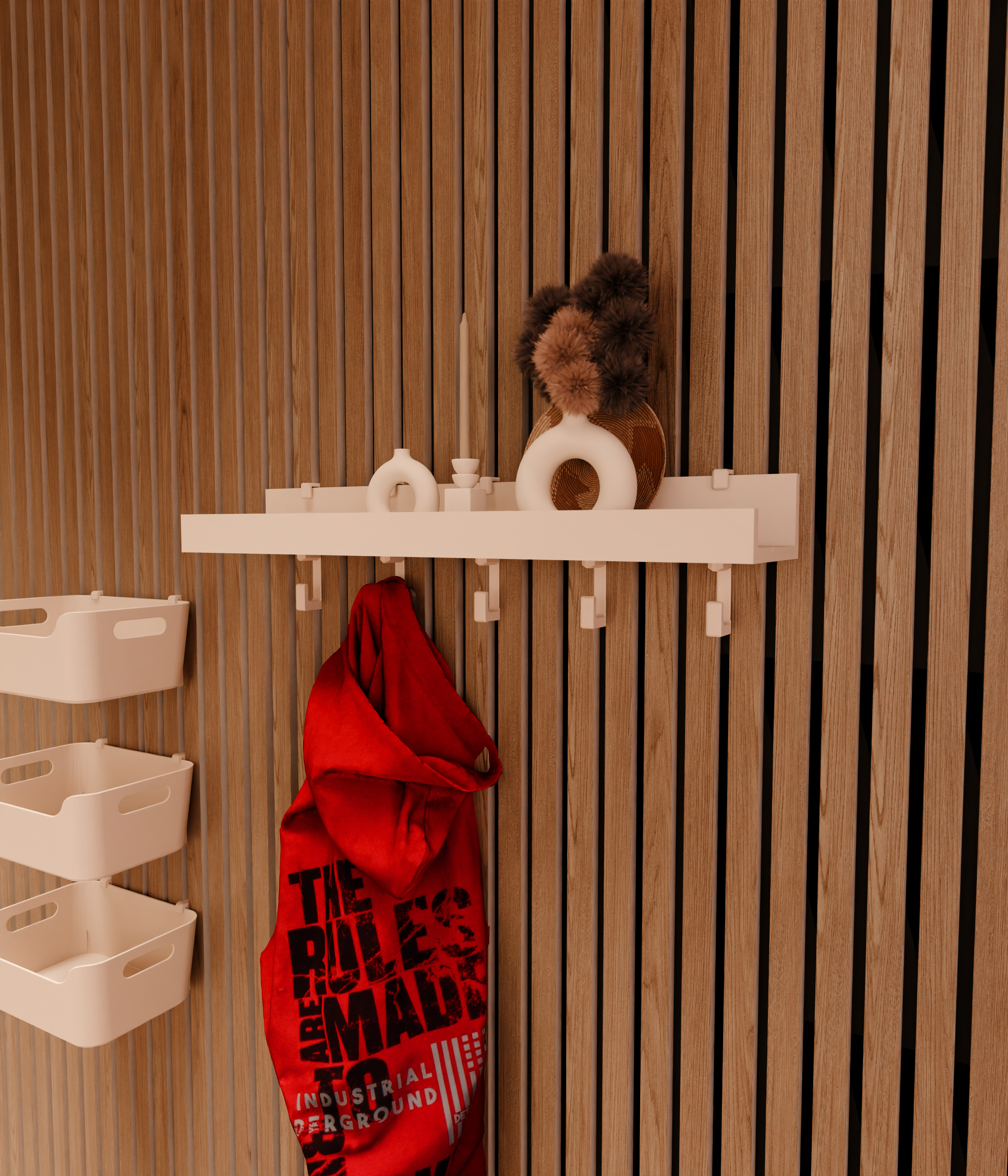 Acoustic panel shelf brackets & coat hooks for IKEA MOSSLANDA Picture Ledge (not included) - Installation Type: Wall Clip