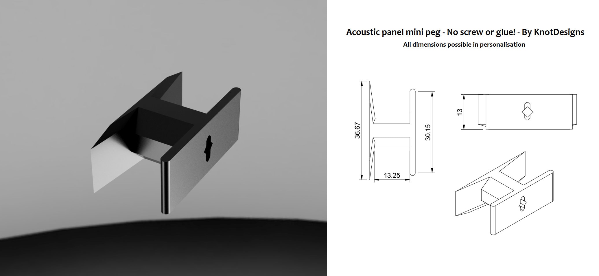 Picture/Painting Hook for Acoustic Panels - Installation Type: Wall Clip